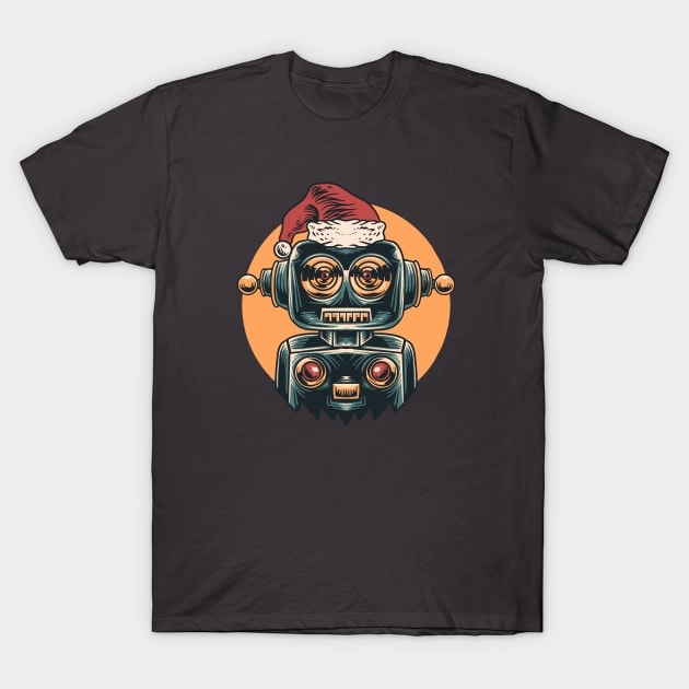 Retro Christmas Robot with Santa Hat T-Shirt by SLAG_Creative